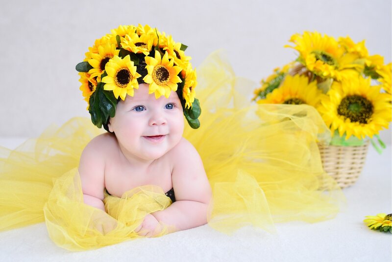 Baby Wearing Sunflower Crown