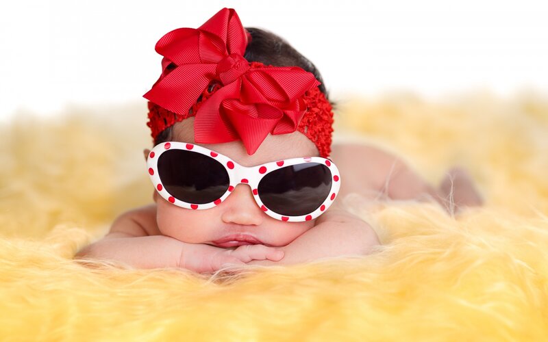 Baby Wearing Sunglasses — Red, Playful, Photograph