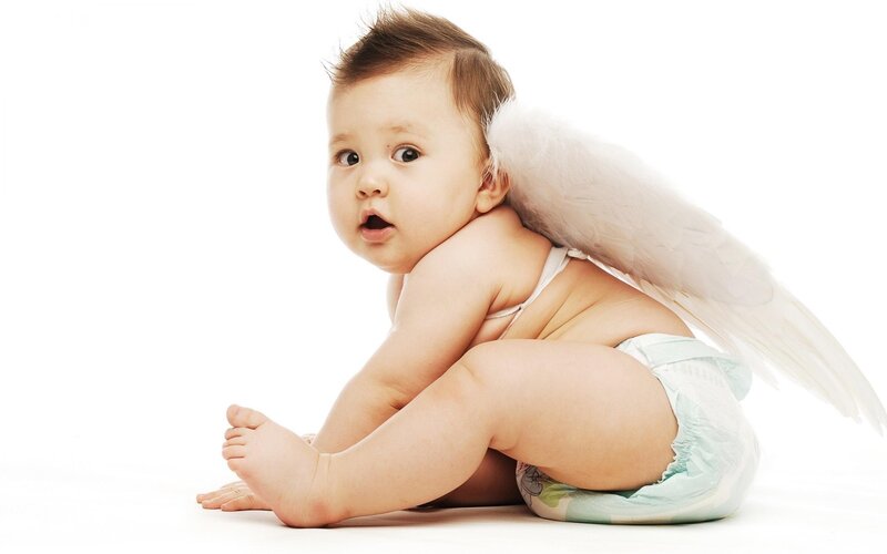Baby with Angel Wings — White, Innocent, Photograph, Diaper