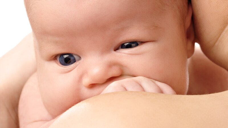 Baby with Blue Eyes — Pink, Calm, Photograph, Hand