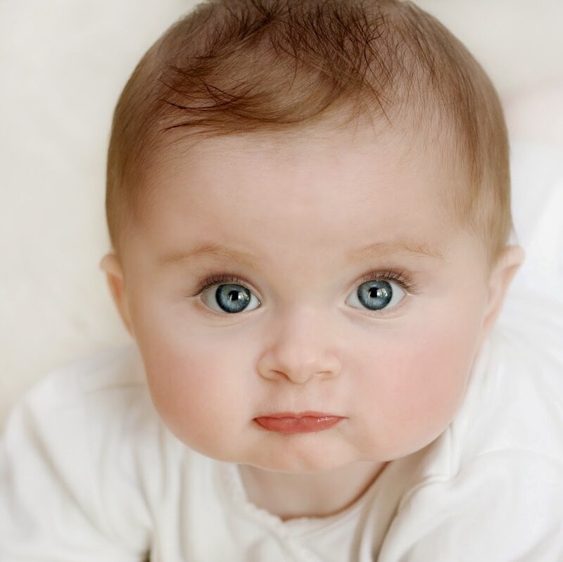Baby with Blue Eyes — White, Calm, Photograph, White Shirt