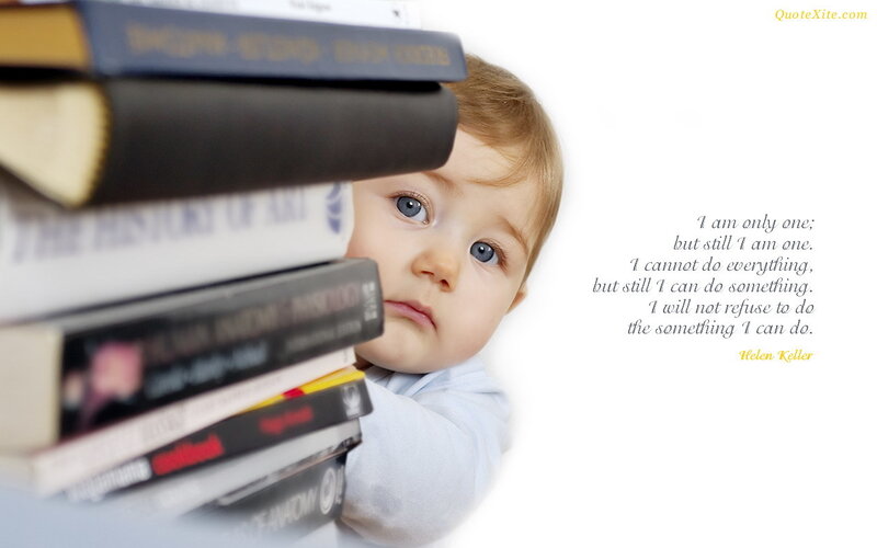 Baby with books and quote