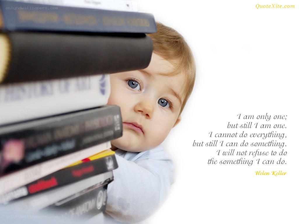Baby with books and quote