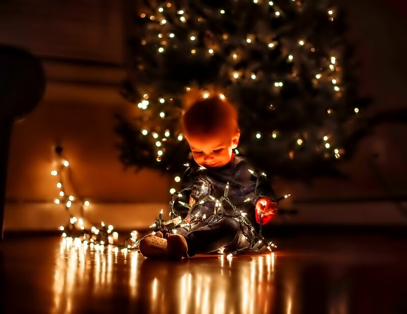 Baby with Christmas Lights