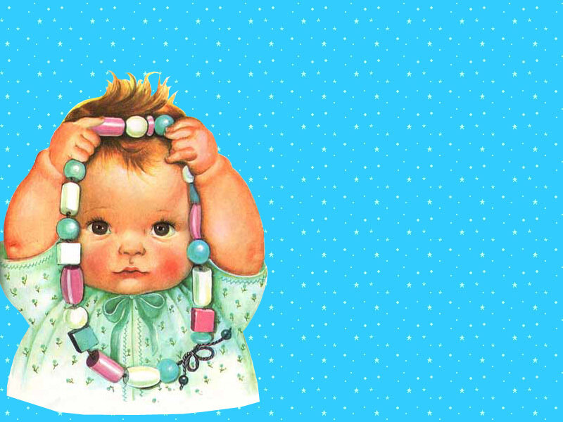 baby with colorful beads