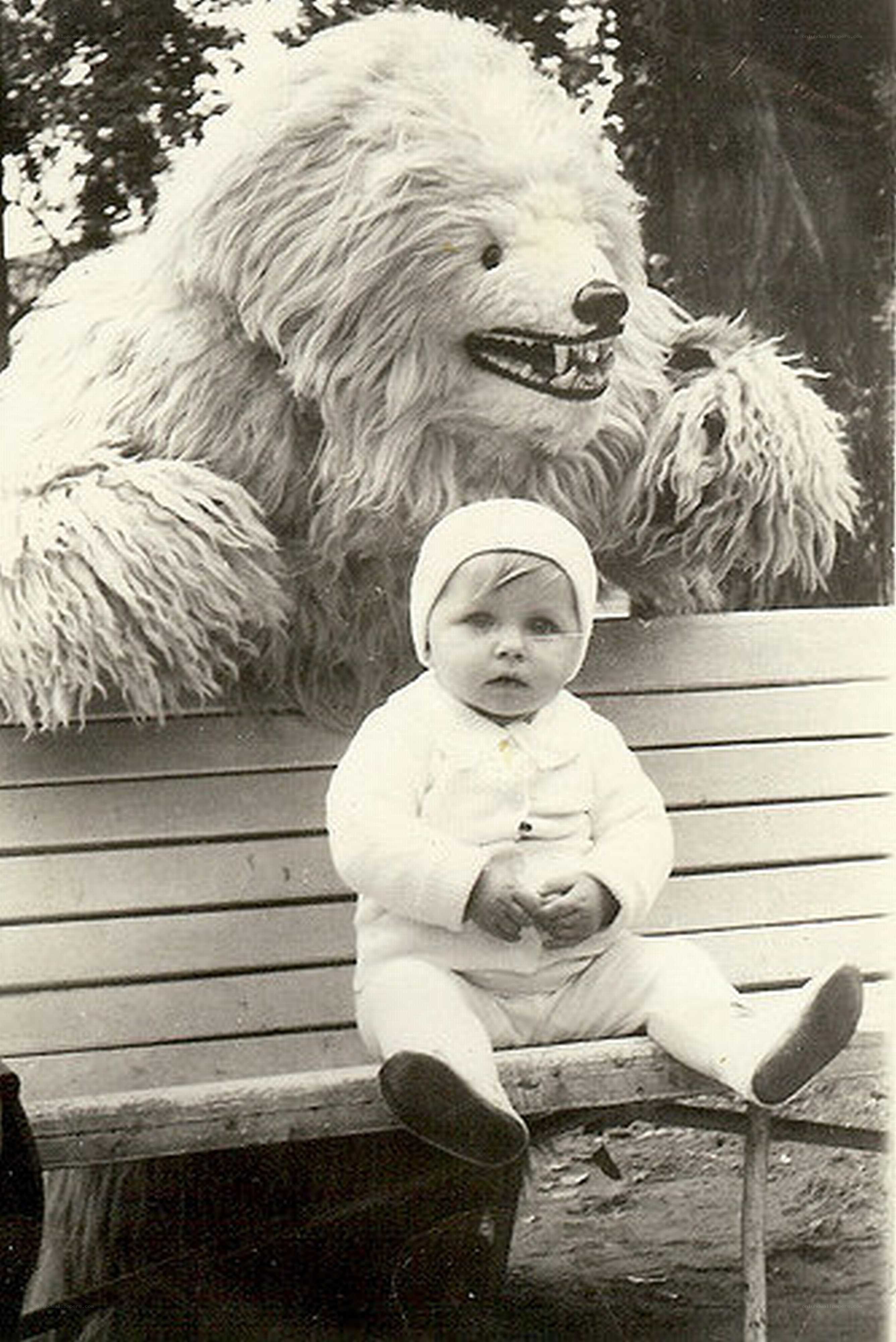 Baby with costumed bear