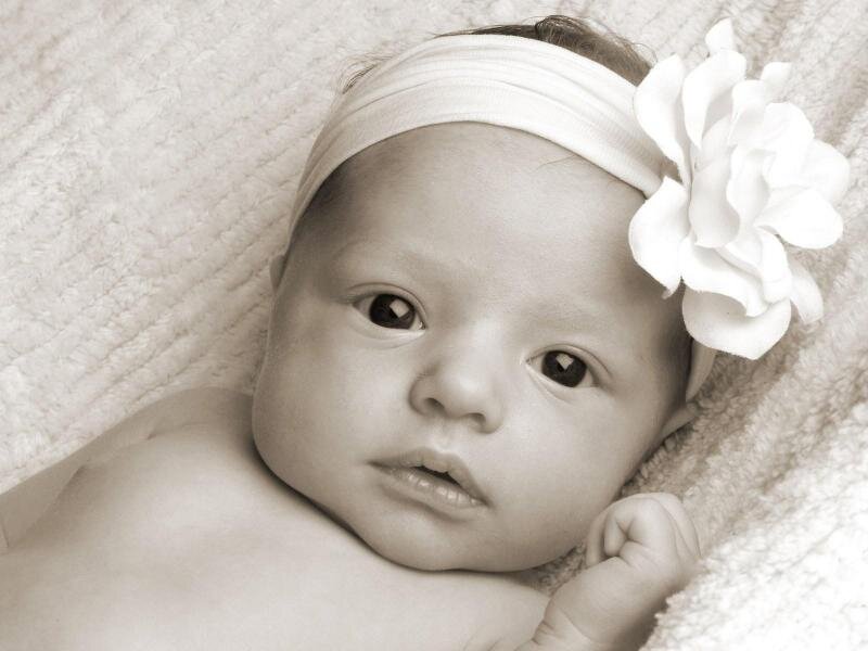 Baby with Flower Headband — White