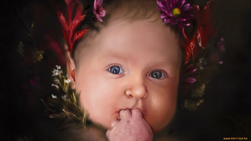 Baby with Flowers — Purple