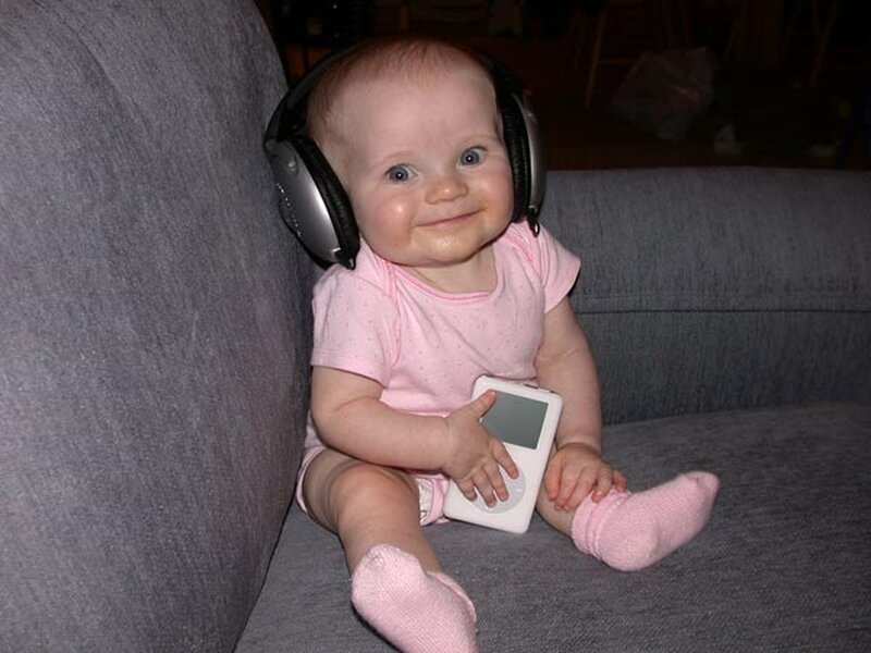 Baby with headphones and iPod