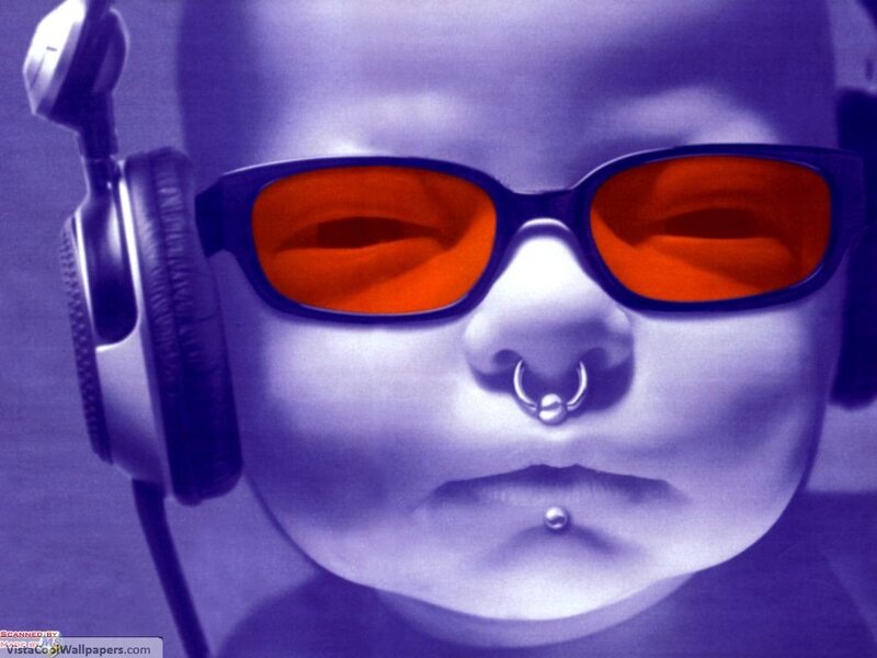 baby with headphones and sunglasses