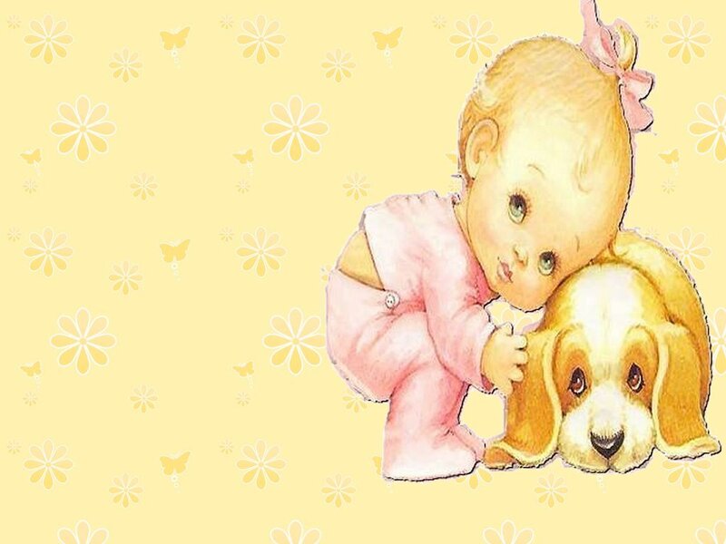 Baby with puppy illustration