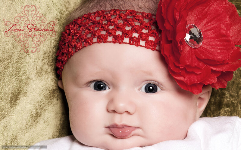 Baby with Red Headband — Calm, Photograph, Red Flower