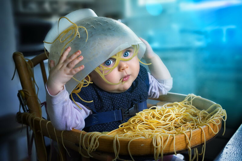 Baby with Spaghetti — Blue