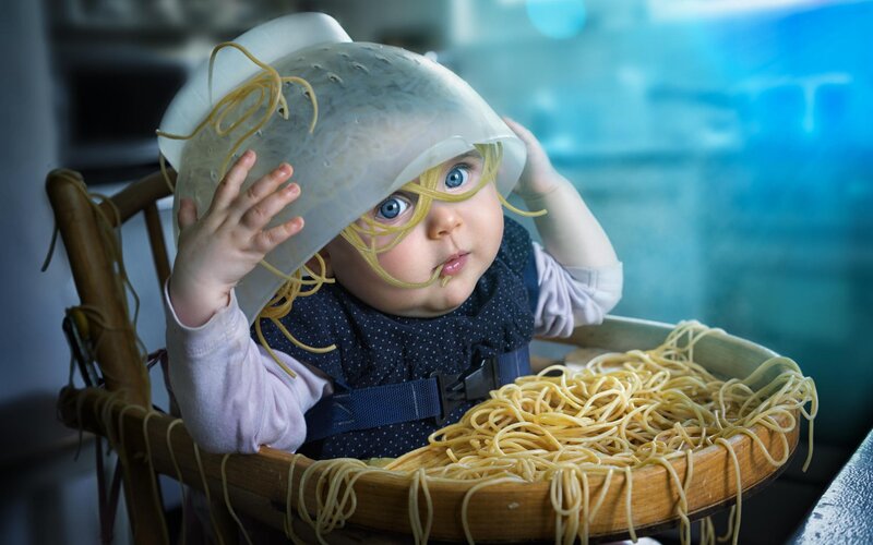 Baby with Spaghetti