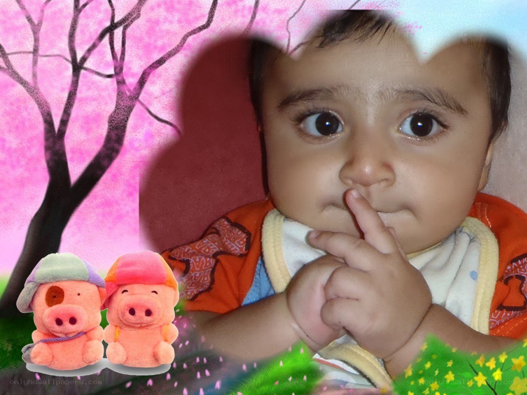 Baby with stuffed animals