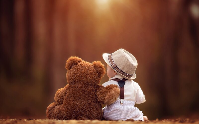 Baby with Teddy Bear — Brown, Serene