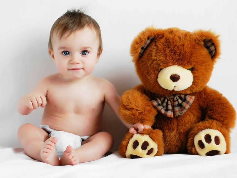 Baby with Teddy Bear — White
