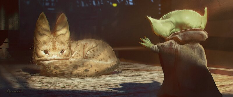 Baby Yoda with Fennec Fox