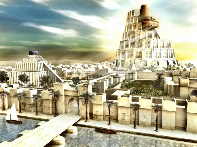 Babylonian city with ziggurat