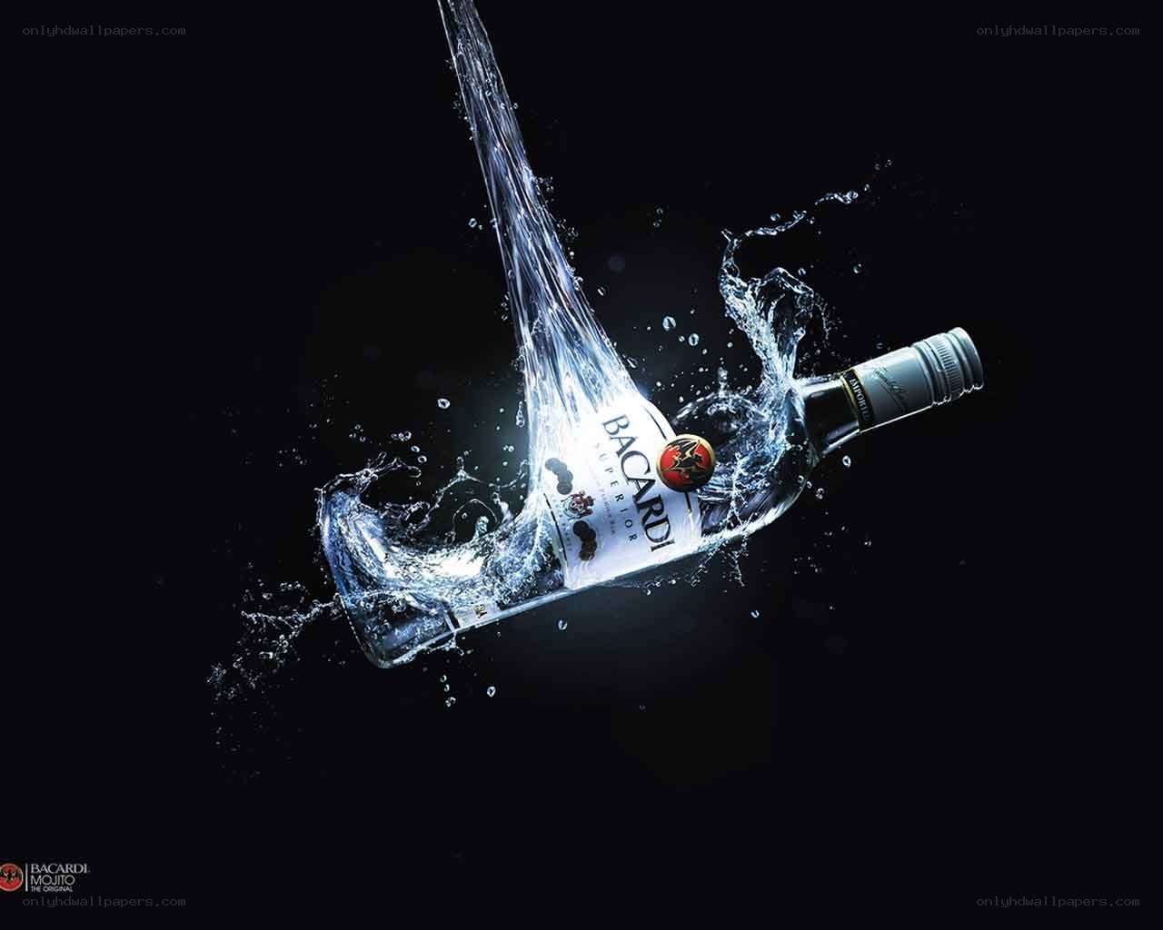 Bacardi bottle with water splash