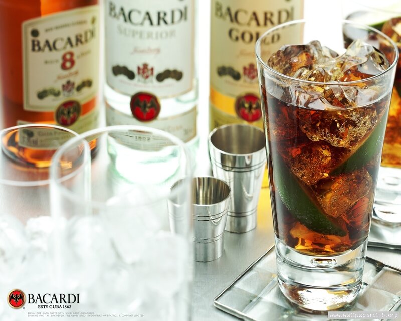 Bacardi rum bottles and cocktail