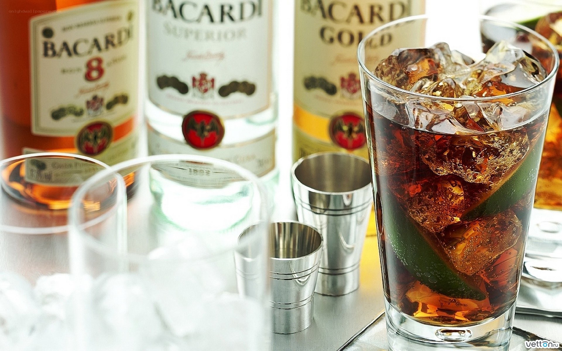 Bacardi rum bottles and cocktails