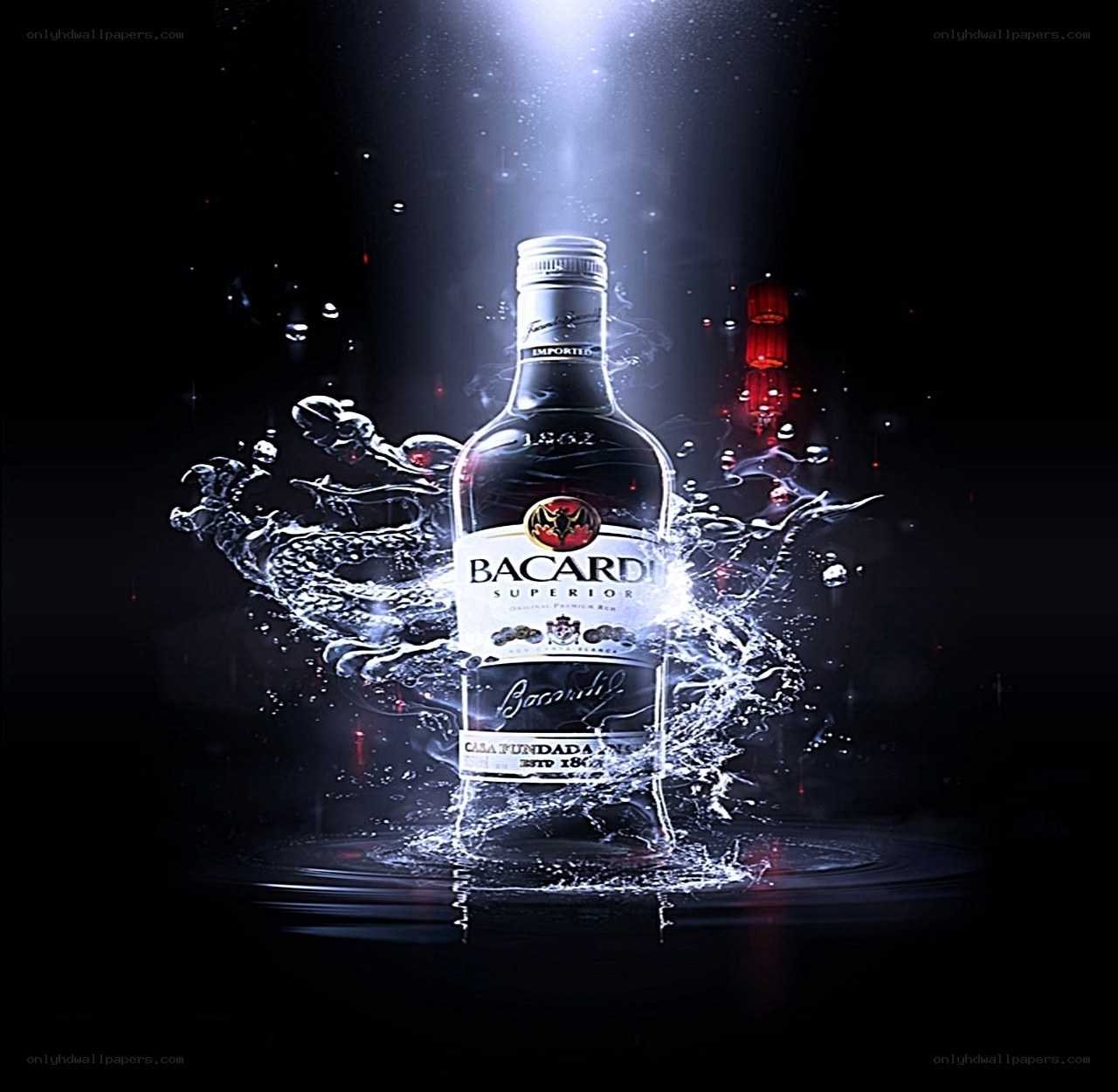 Bacardi Superior bottle with water splash