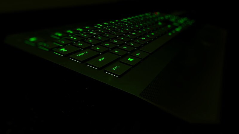 Backlit Keyboard — Black, Dark, Night, Photograph, Green Lighting