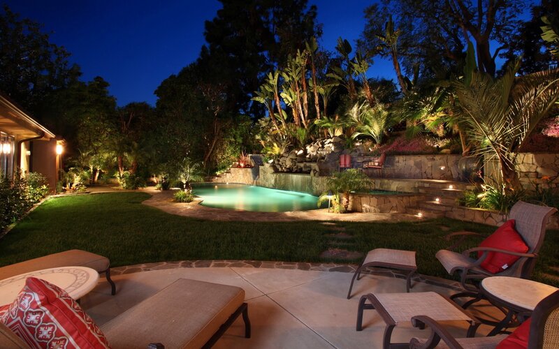 Backyard Pool at Night — Green, Serene