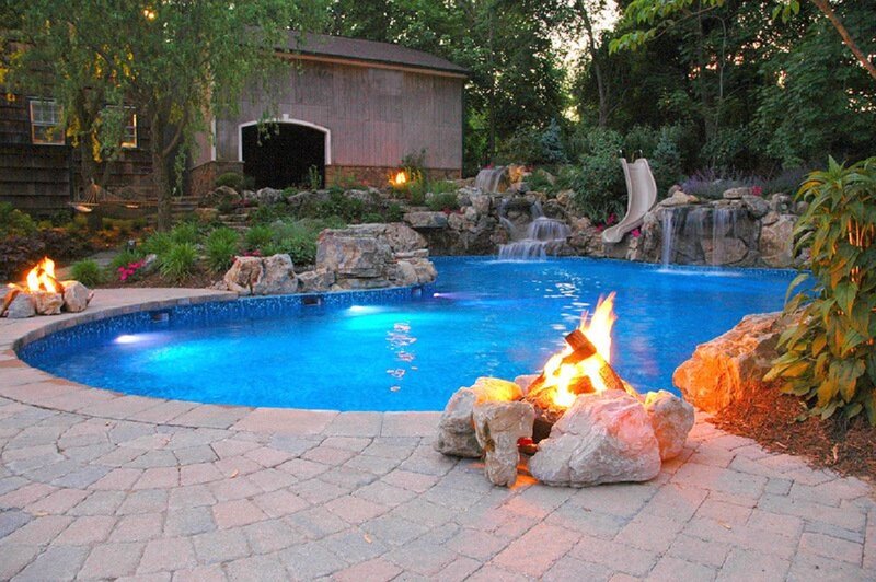 Backyard Pool with Fire Pit