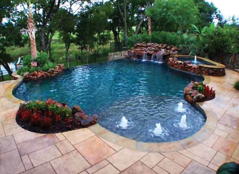 Backyard Pool with Waterfall — Blue