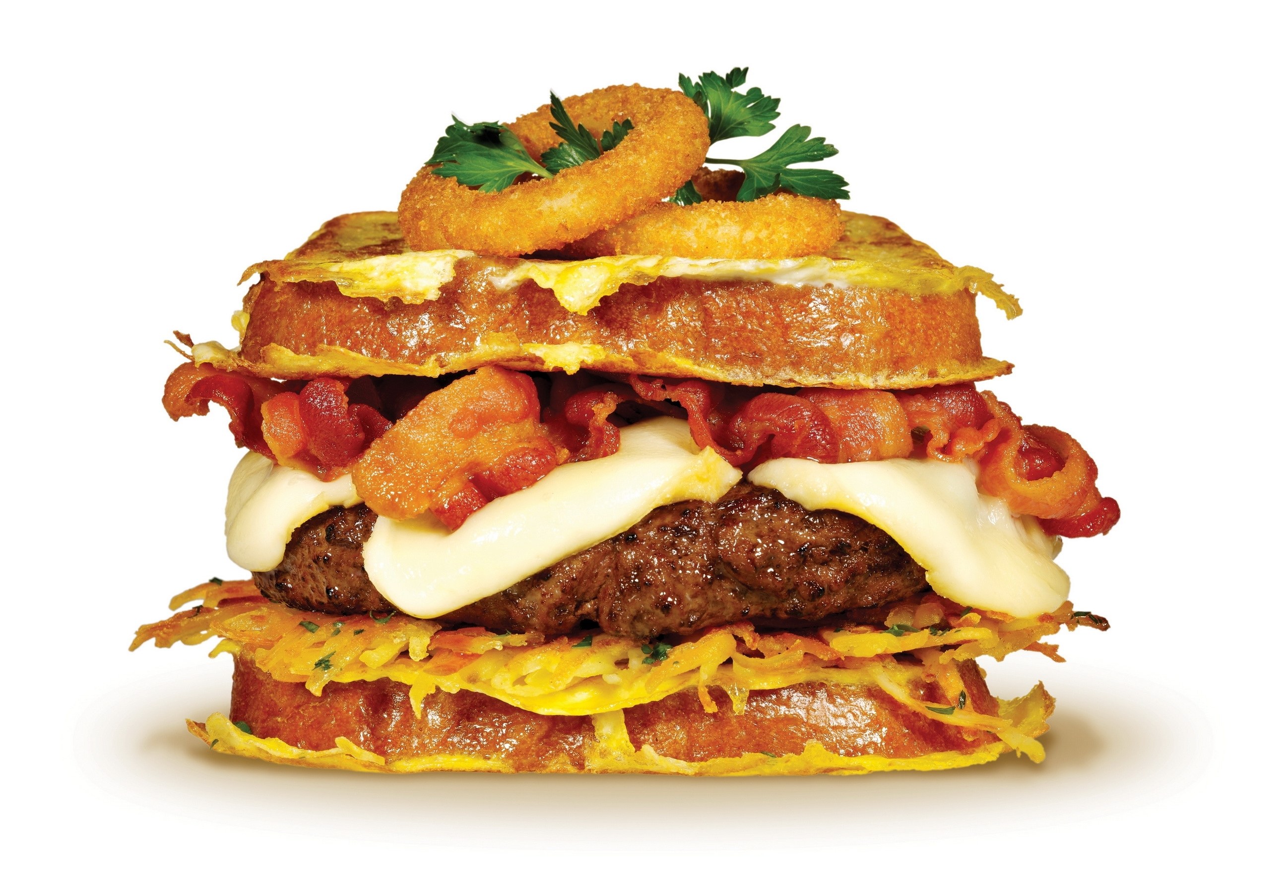 Bacon cheeseburger with onion rings