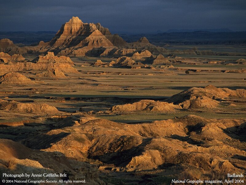 Badlands landscape at dusk