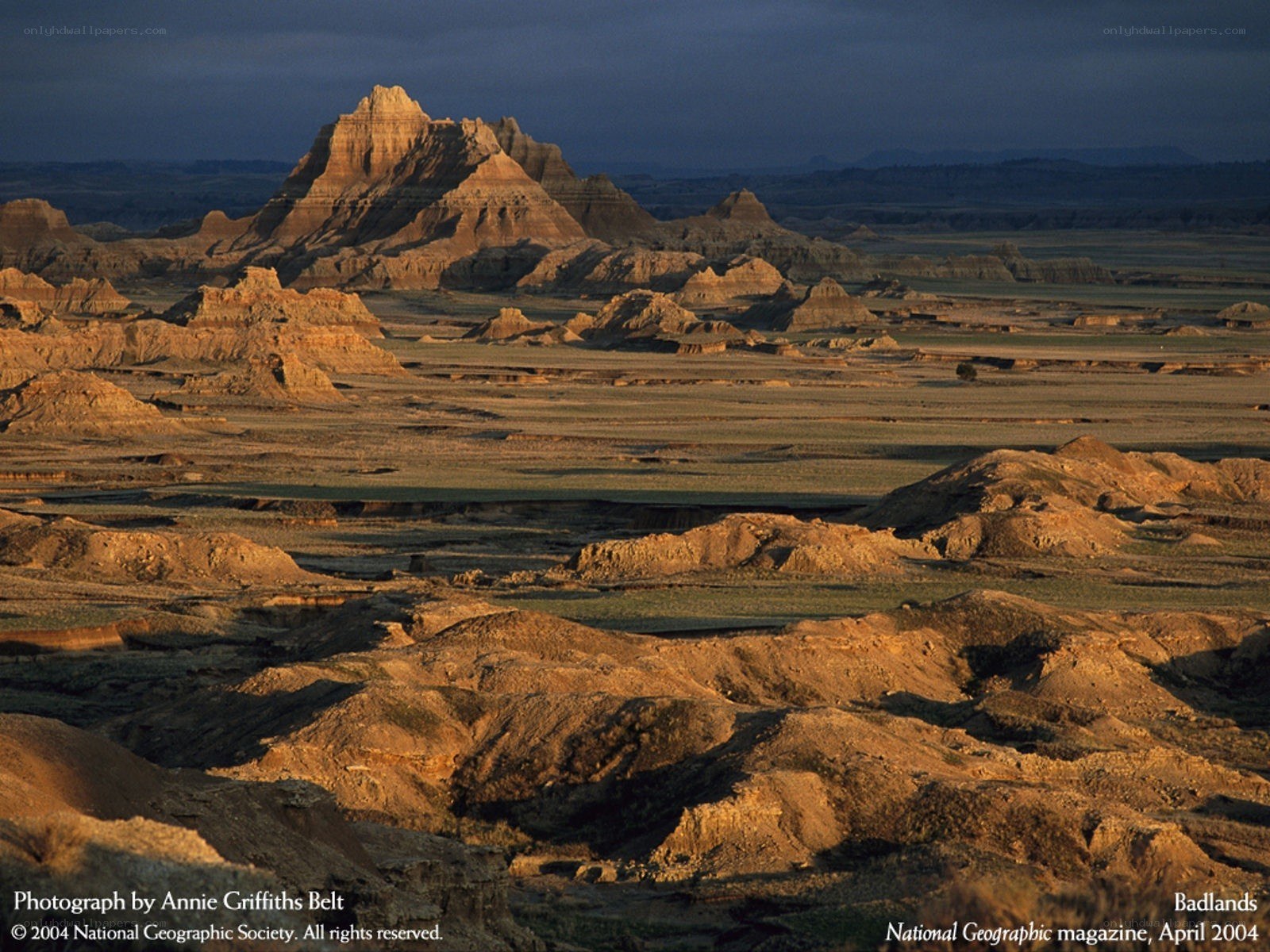 Badlands landscape at dusk