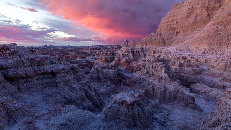 Badlands Landscape at Sunset — Pink