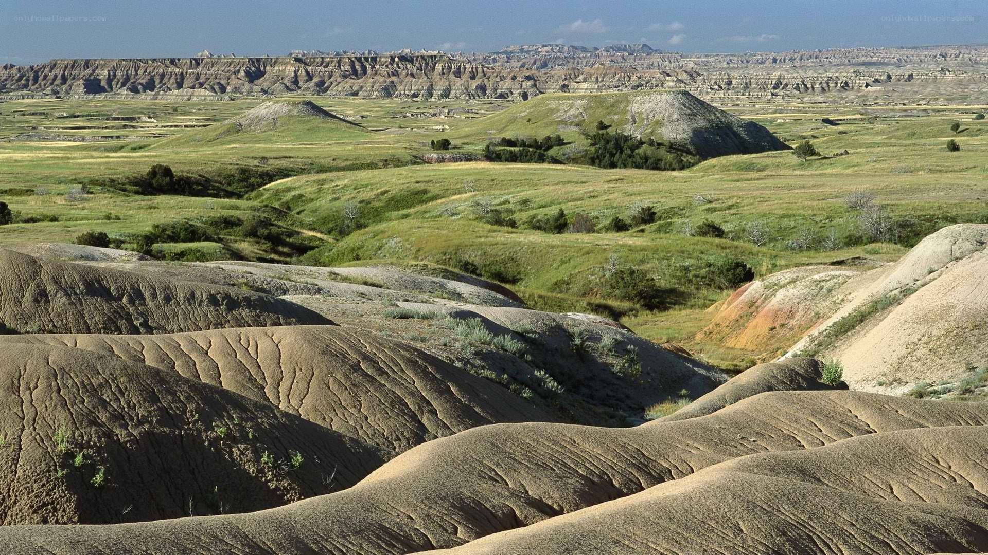 Badlands landscape with rolling hills