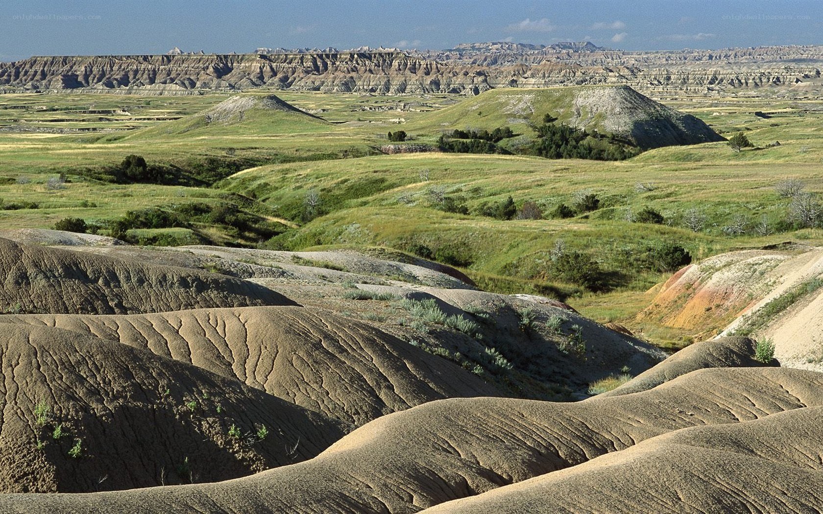 Badlands landscape with rolling hills