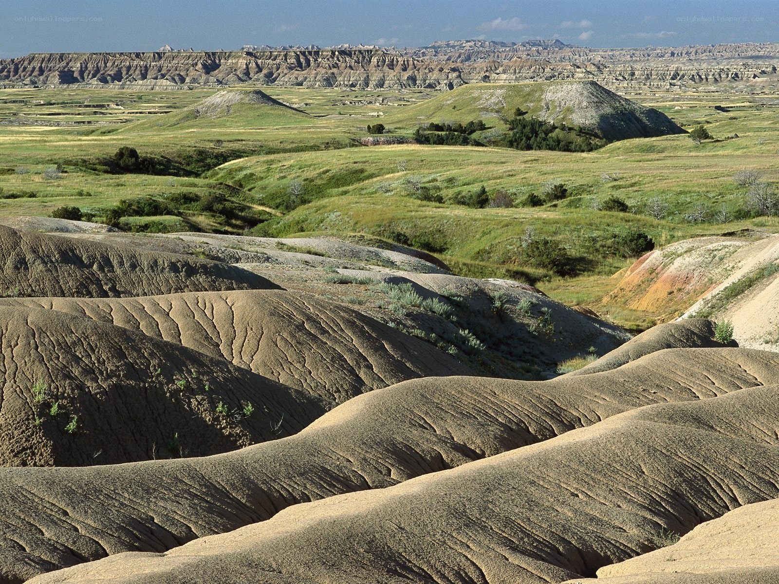 Badlands landscape with rolling hills