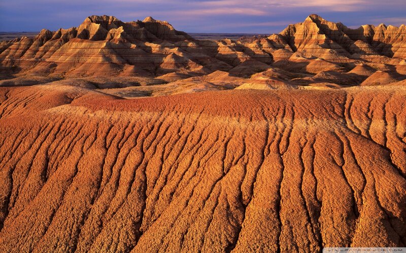 Badlands Rock Formations — Orange, Dramatic, Sunset, Photograph