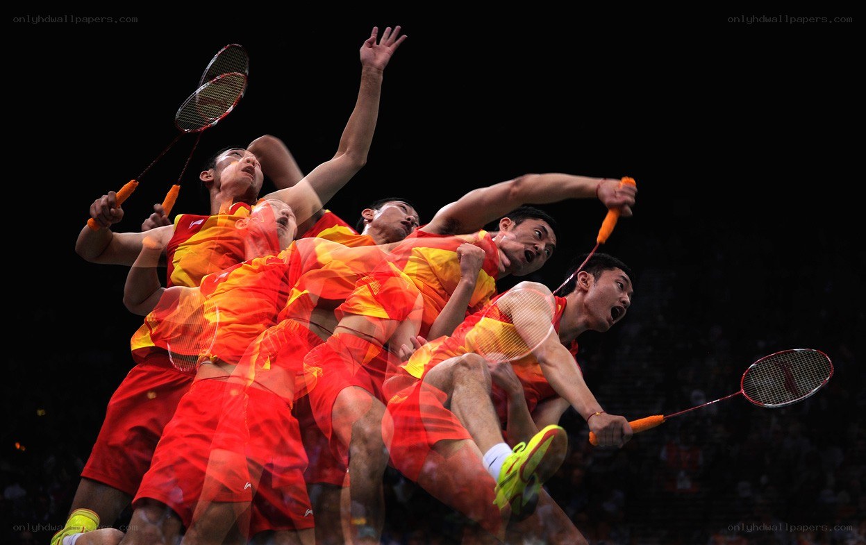 Badminton players in action