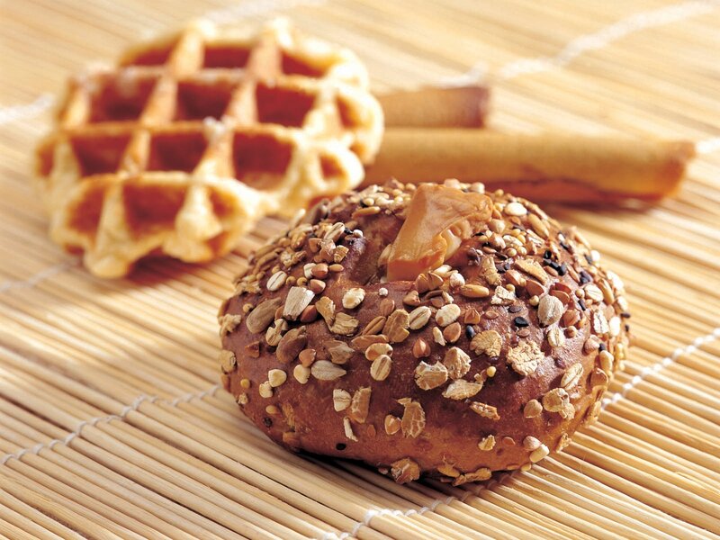 bagel and waffle on mat