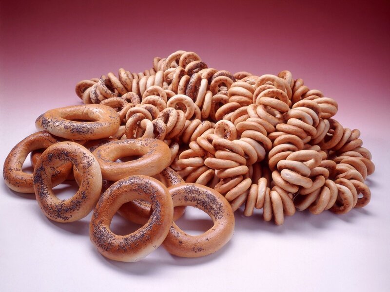 Bagels on White Surface — Brown, Neutral