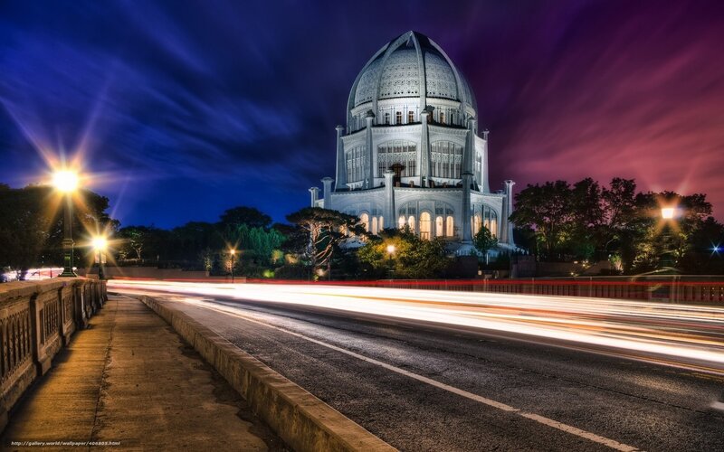 Baha'i House of Worship at night