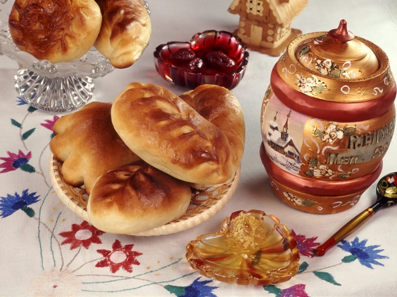 Baked goods with jam and honey