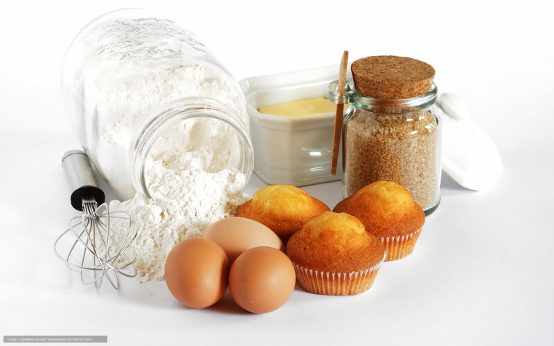 Baked Muffins and Ingredients
