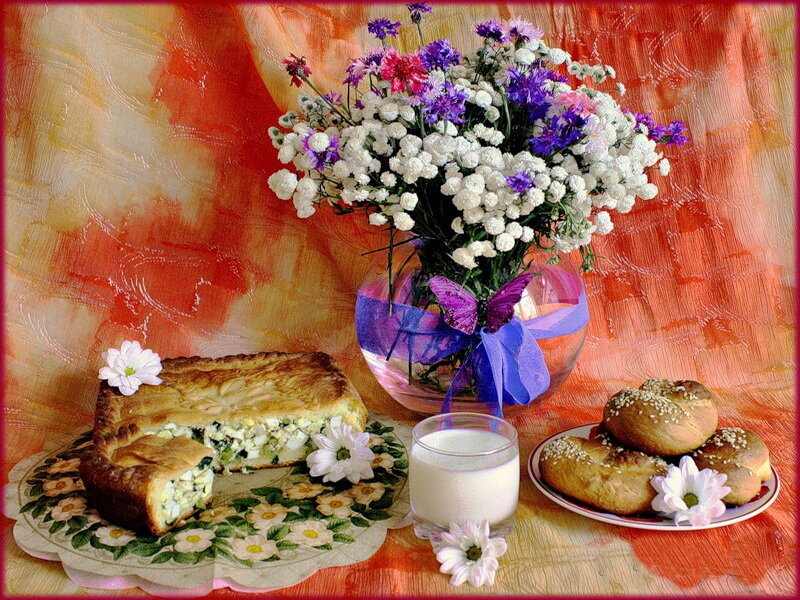 Baked Pie with Flowers