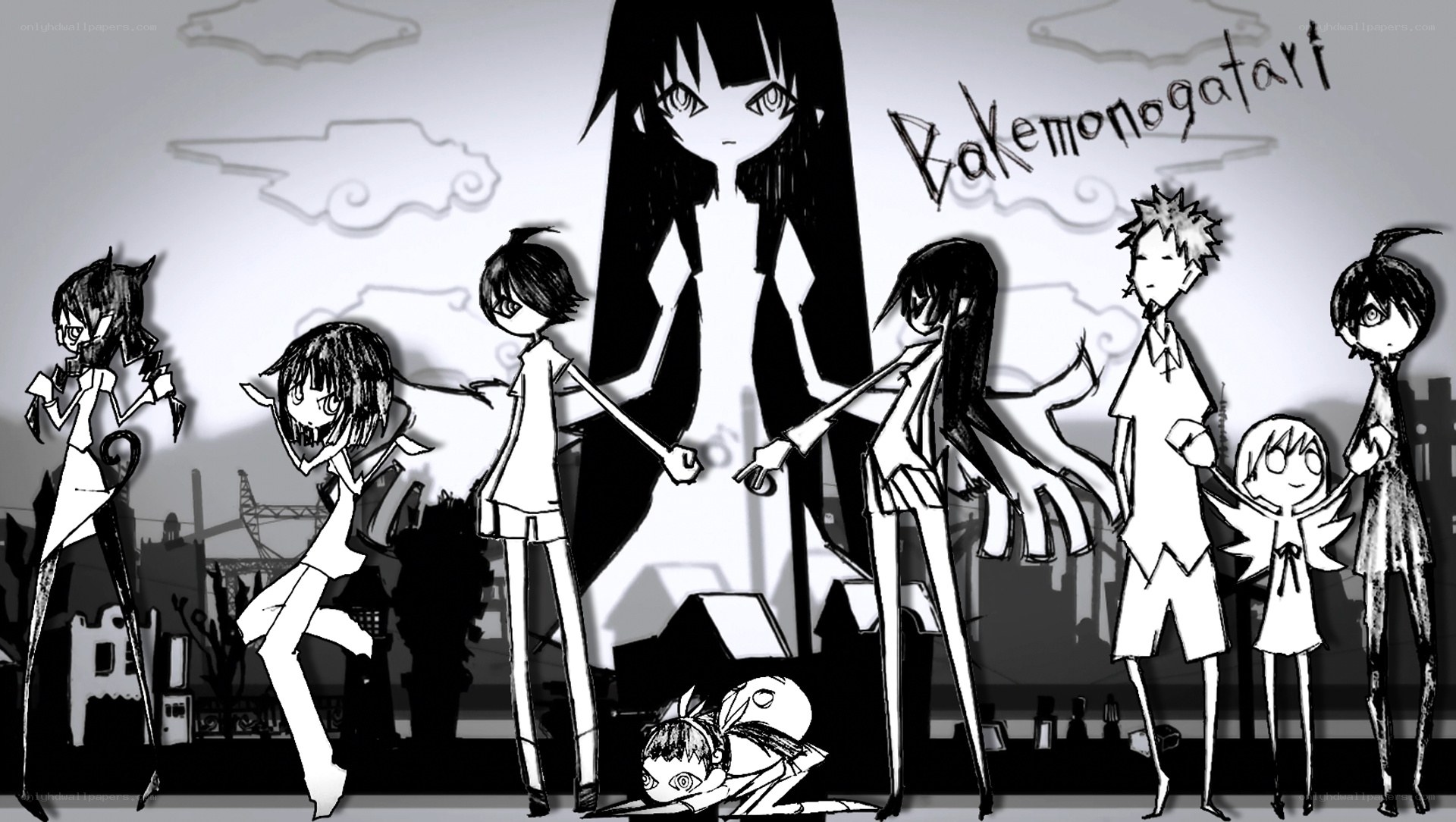 Bakemonogatari characters illustration