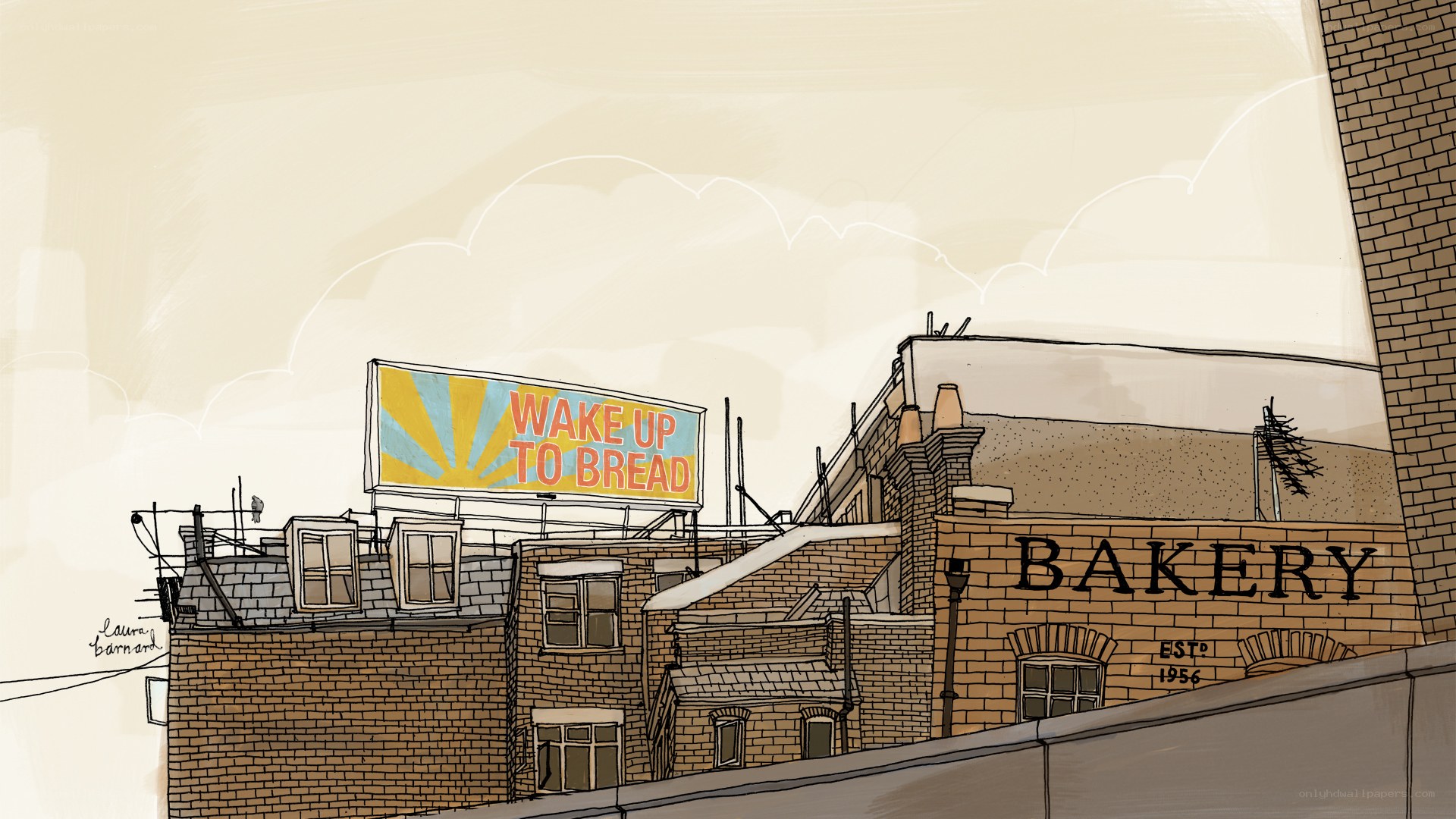 Bakery rooftop with billboard