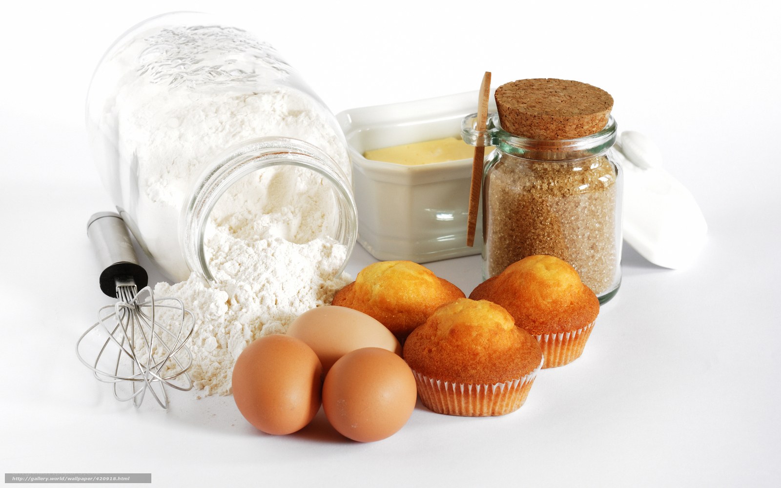 Baking ingredients and muffins