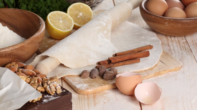 Baking Ingredients on Table — Brown, Calm, Photograph